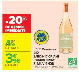 Carrefour Market I.G.P. Cévennes BIO JARDIN D’ORIANE CHARDONNAY & SAUVIGNON offre