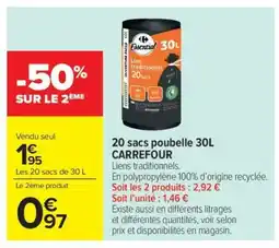 Carrefour Market 20 sacs poubelle 30L offre