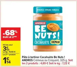 Carrefour Pâte à tartiner Cacahuète Be Nuts ! offre