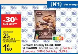 Carrefour Céréales Crunchy CARREFOUR SENSATION Chocolat noir, 500 g offre
