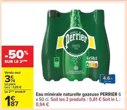 Carrefour Eau minérale naturelle gazeuse PERRIER 6 x 50 cl offre