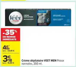 Carrefour Crème dépilatoire VEET MEN Peaux normales, 200 ml offre