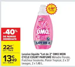 Carrefour Lessive liquide Lot de 2 OMO MON CYCLE COURT PARFUMÉ offre