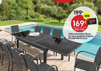 Table extensible Piazza en verre graphite 8 places