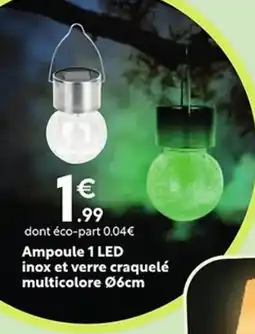Maxi Bazar Ampoule 1 LED inox et verre craquelé multicolore offre