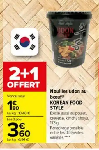 Carrefour Nouilles udon au bœuf Korean Food Style offre