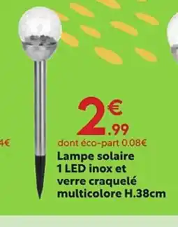 Maxi Bazar Lampe solaire 1 LED inox et verre craquelé multicolore offre