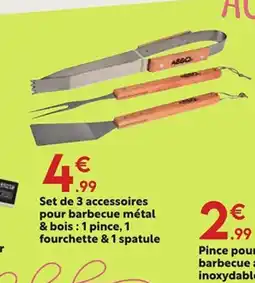 Maxi Bazar Set de 3 accessoires pour barbecue métal & bois : 1 pince, 1 fourchette & 1 spatule offre
