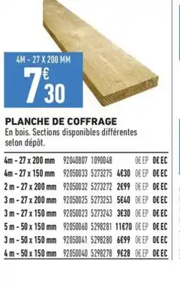 Brico Cash Planche de coffrage offre