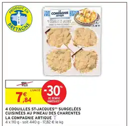Intermarché La compagnie artique 4 coquilles st-jacques surgelées cuisinées au pineau des charentes offre