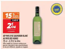 Netto Igp pays d'oc sauvignon blanc au pays des vignes offre