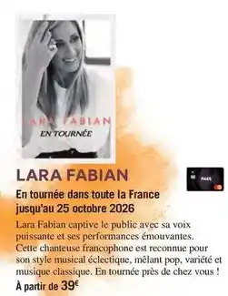 Carrefour Lara fabian en tournée dans toute la france jusqu'au 25 octobre 2026 offre
