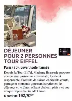 Dejeuner pour 2 personnes tour eiffel