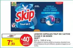 Intermarché Contact Skip - lessive capsules tout en 1 active clean x 38 doses offre