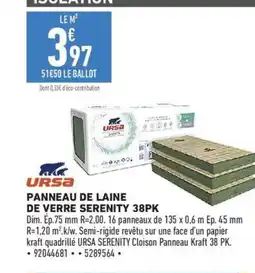 Brico Cash Panneau de laine de verre serenity 38pk offre