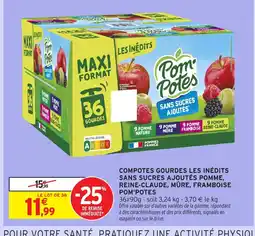 Intermarché Hyper POM POTES Compotes gourdes les inédits sans sucres ajoutés pomme, reine-claude, mûre, frambois offre