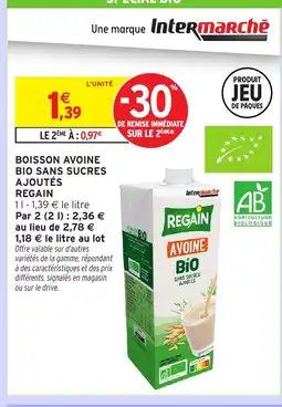 Intermarché Hyper REGAIN Boisson avoine bio sans sucres ajoutés offre