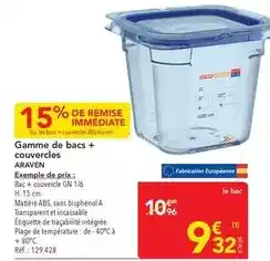 METRO Araven - gamme de bacs + couvercles offre