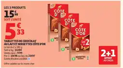 Auchan TABLETTES DE CHOCOLAT AU LAIT ET NOISETTES CÔTE D'OR offre