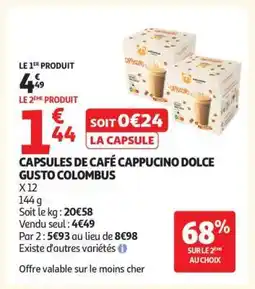 Auchan CAPSULES DE CAFÉ CAPPUCINO DOLCE GUSTO COLOMBUS offre