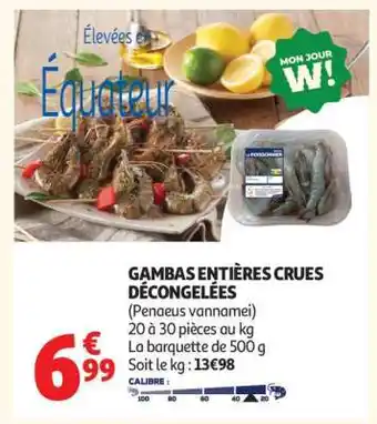 Auchan GAMBAS ENTIÈRES CRUES DÉCONGELÉES offre