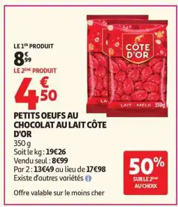 Auchan PETITS OEUFS AU CHOCOLAT AU LAIT CÔTE D'OR offre