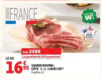 Auchan Viande bovine : côte*** avec os offre