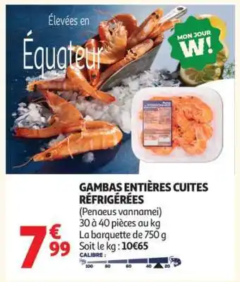 Auchan Gambas Entières Cuites Réfrigérées offre