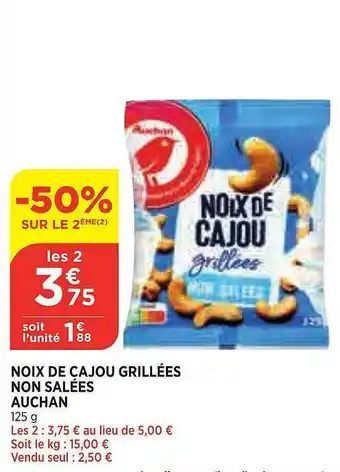 Bi1 Noix De Cajou Grillées Non Salées Auchan offre