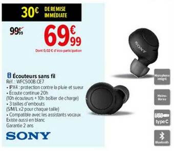 Carrefour écouteurs Sans Fil Sony offre