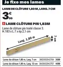 Brico Dépôt Lame de clôture piin 1,83m offre