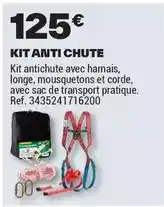 Brico Dépôt Kit antichute avec harnais, longe, mousquetons et corde, avec sac de transport pratique offre