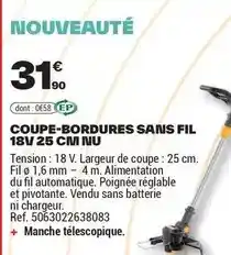 Brico Dépôt Coupe-bordures sans fil 18v 25 cm niu offre