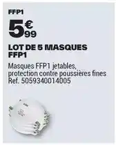 Brico Dépôt Lot de 5 masques ffp 1 offre