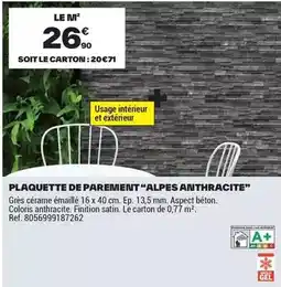 Brico Dépôt Plaquette de parement alpés anthracite offre