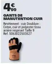 Brico Dépôt Gants de manuteintion cuir offre