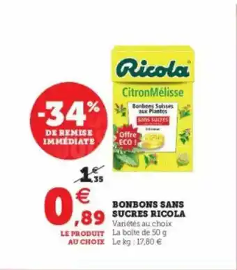 Hyper U Bonbons Sans Sucres Ricola offre
