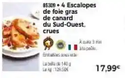 Thiriet 4 escalopes de foie gras de canard du sud-ouest. offre