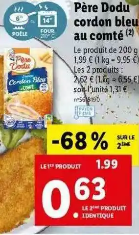 Lidl Père Dodu Cordon Bleu Au Comté offre