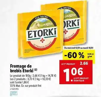 Lidl Fromage De Brebis Etorki offre