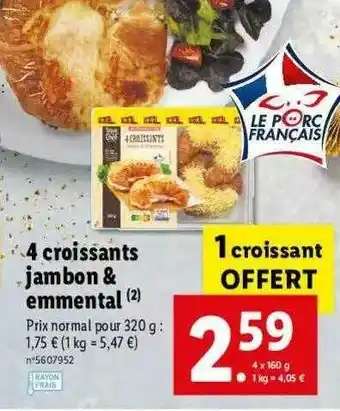 Lidl 4 Croissants Jambon & Emmental Toque Du Chef offre