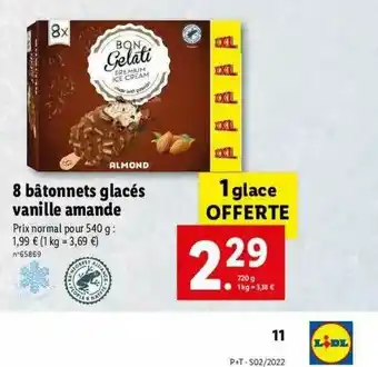 Lidl 8 Bâtonnets Glacés Vanille Amande offre