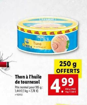 Lidl Thon à L'huile De Tournesol offre