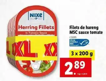 Lidl Filets De Hareng Msc Sauce Tomate offre