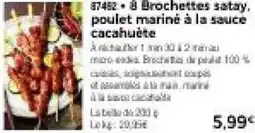 Thiriet 8 Brochettes satay. poulet mariné à la sauce cacahuète offre