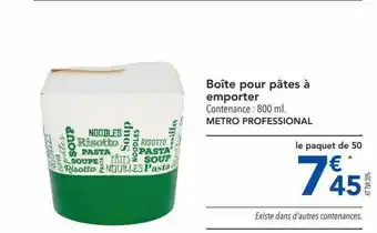 METRO Boîte Pour Pâtes à Emporter offre