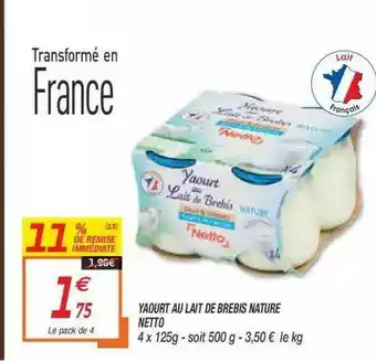 Netto Yaourt Au Lait De Brebis Nature Netto offre