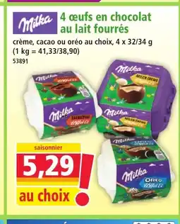 Norma MILKA 4 œufs en chocolat au lait fourrés offre