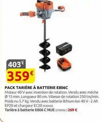 Rural Master Pack Tarière à Batterie E806c offre