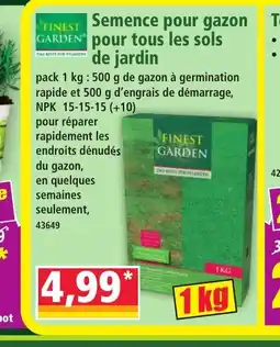 Norma FINEST GARDEN Semence pour gazon pour tous les sols de jardin offre